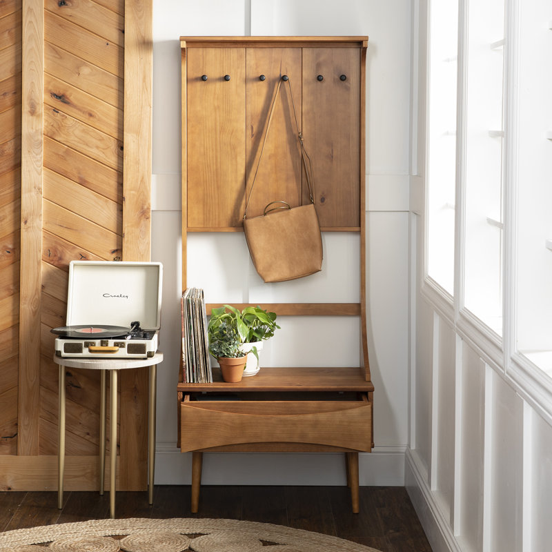 Corrigan Studio® Malena Pine Solid Wood Hall Tree with Bench and Shoe